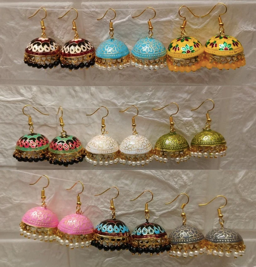 Hand-Painted Meenakari Jhumka Earrings (20 Pairs)