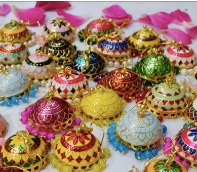 Hand-Painted Meenakari Jhumka Earrings (20 Pairs)